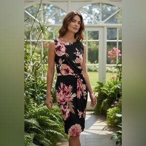 WHBM Pink Floral Bodycon Twist Front Dress - Size S - EUC